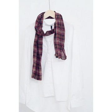 日系文藝格子棉質窄小長條圍巾女 韓版百搭長款純棉絲巾裝飾圍脖