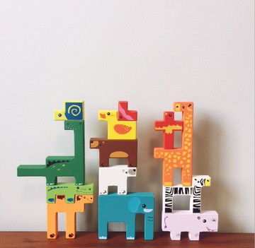 韓風ins兒童玩具寶寶木質動物拼圖疊高積木 幼兒園蒙氏早教益智