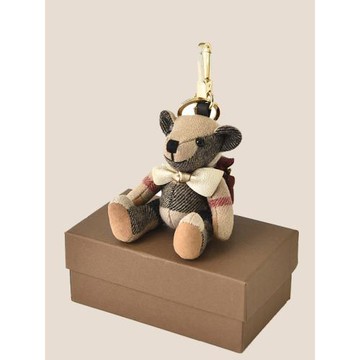 可愛背包格子風衣熊羊毛絨小熊公仔女包掛件配飾TB家裸熊車鑰匙扣