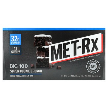 MET-Rx, Big 100，Meal Replacement Bar，超級曲奇餅乾，9 塊，每塊 3.52 盎司（100 克）