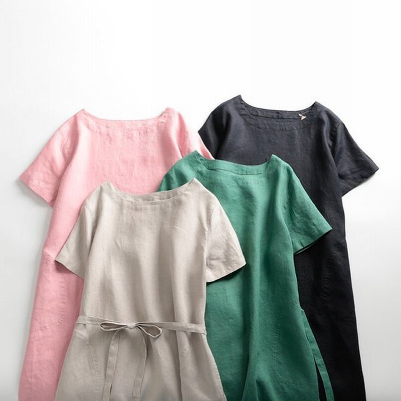 リネンワンピース ワンピース 麻 Aライン ウエストリボン ラウンドネック 半袖 軽やか 膝丈 ひざ丈 ゆったり 夏 ワントーン 無地 レディース 通販 Lineポイント最大get Lineショッピング