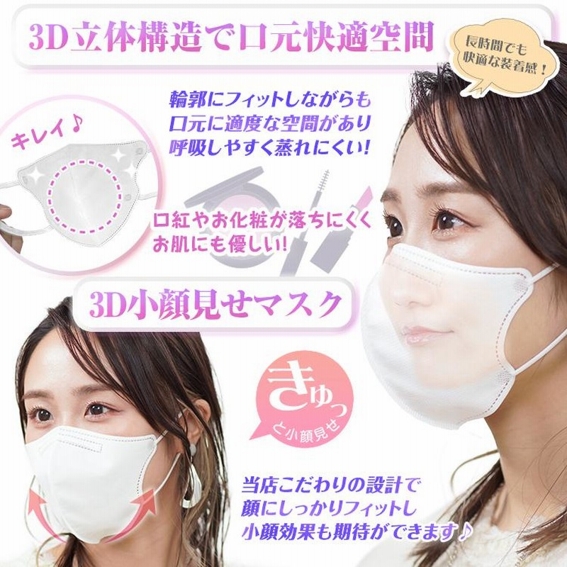4周年記念イベントが 新品 不織布 小顔マスク 3D立体 血色マスク 小顔