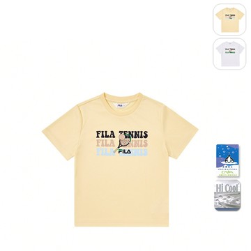 【FILA】KIDS 孩童款 吸濕排汗 短袖圓領T恤-奶油黃 1TEY-4409-YE