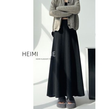 黑色針織半身裙子女春秋冬高腰顯瘦糯米a字長裙小個子大擺傘裙潮