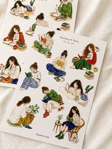 女孩 - 居家閱讀與書寫和紙貼紙組 2張入