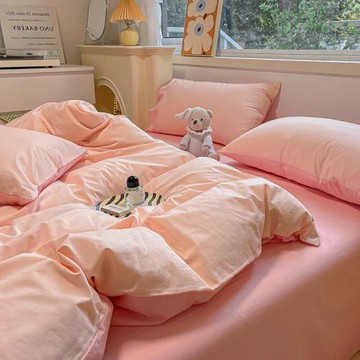 輕奢A類全棉四件套100支純棉被套柔軟少女心床品三件套長絨棉純色