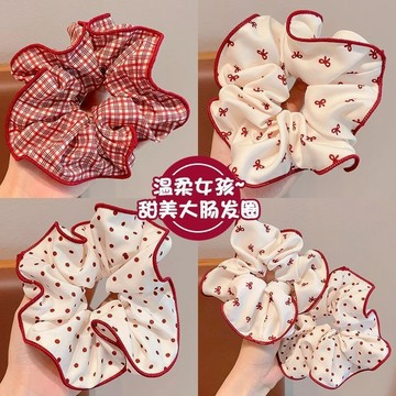 ✨台灣出貨✨波點格子紅色系大腸圈不傷發發繩女孩扎丸子頭髮圈高彈力頭繩髮飾