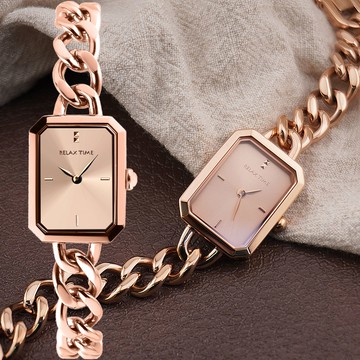 Relax Time 女神系長方形手鍊女錶 手錶-玫瑰金/22mm RT-109-2-07