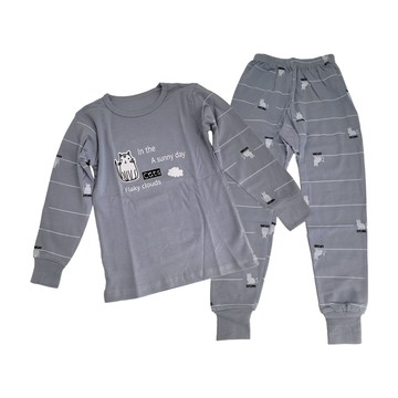 秋冬童裝 純棉長袖上衣+褲子套裝 外出服 居家服 兒童睡衣-銀灰貓-321寶貝屋