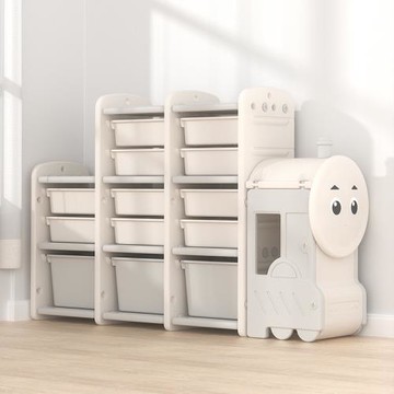 兒童卡通小火車收納架可移動多層大容量玩具圖書儲物架落地整理拉車