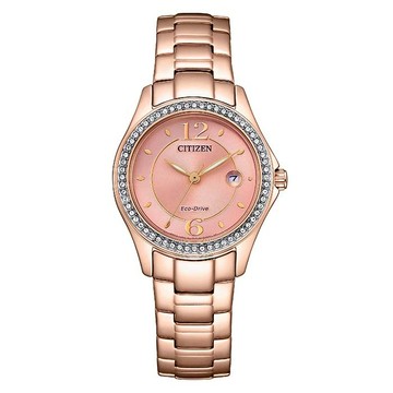 【CITIZEN星辰】Eco-Drive 典雅晶鑽 FE1252-82X 鋼錶帶 日期 光動能女錶 粉/玫瑰金 29mm