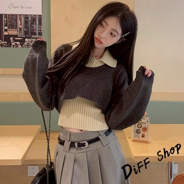 韓版學院風毛衣+針織背心【W524】