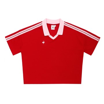 【LE COQ SPORTIF 法國公雞】女款紅色吸濕排汗短袖POLO衫LWX22241