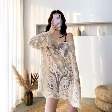 水姿妮泳衣女泡溫泉顯瘦遮肚學生長袖罩衫分體式平角保守罩衫泳裝