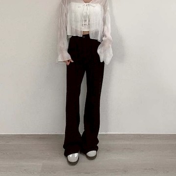 【Aa.chic熱賣商品】單釦修身綁帶西裝喇叭褲(單一色).女裝/修身/綁帶/喇叭/西裝褲/長腿/日常【C266964】