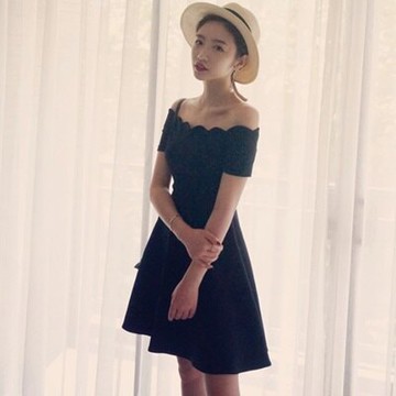 連身裙 一字領洋裝-高貴典雅純色時尚露肩女連衣裙73ha13【獨家進口】【米蘭精品】