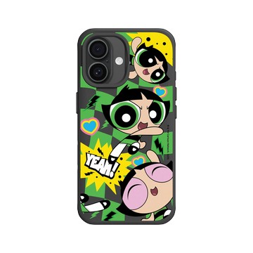 iPhone 16 SolidX 黑 - The Powerpuff Girls 飛天小女警 - 毛毛 - 可愛格紋款
