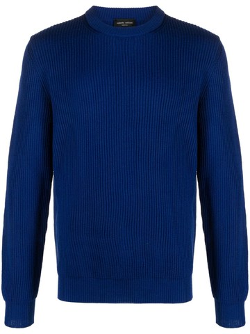 Roberto Collina - ribbed-knit crew-neck jumper - men - Merino - 48 - Blue