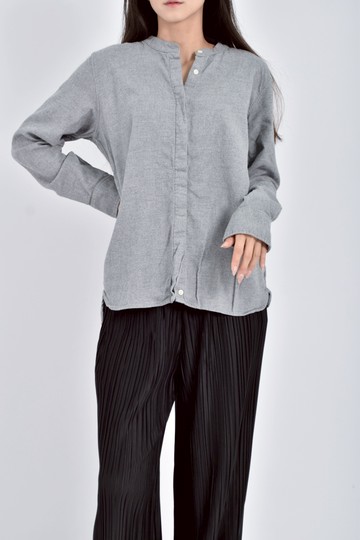 (L) muji質感棉質素面排扣灰色長袖上衣