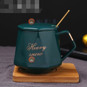 馬克杯帶蓋勺 陶瓷水杯子 咖啡杯北歐輕奢復古【淘夢屋】