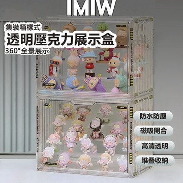 IMIW 現貨⚡ 高清透明階梯集裝箱展示盒 Labubu公仔展示盒 收納盒 壓克力展示盒 泡泡瑪特展示盒 盲盒收納盒