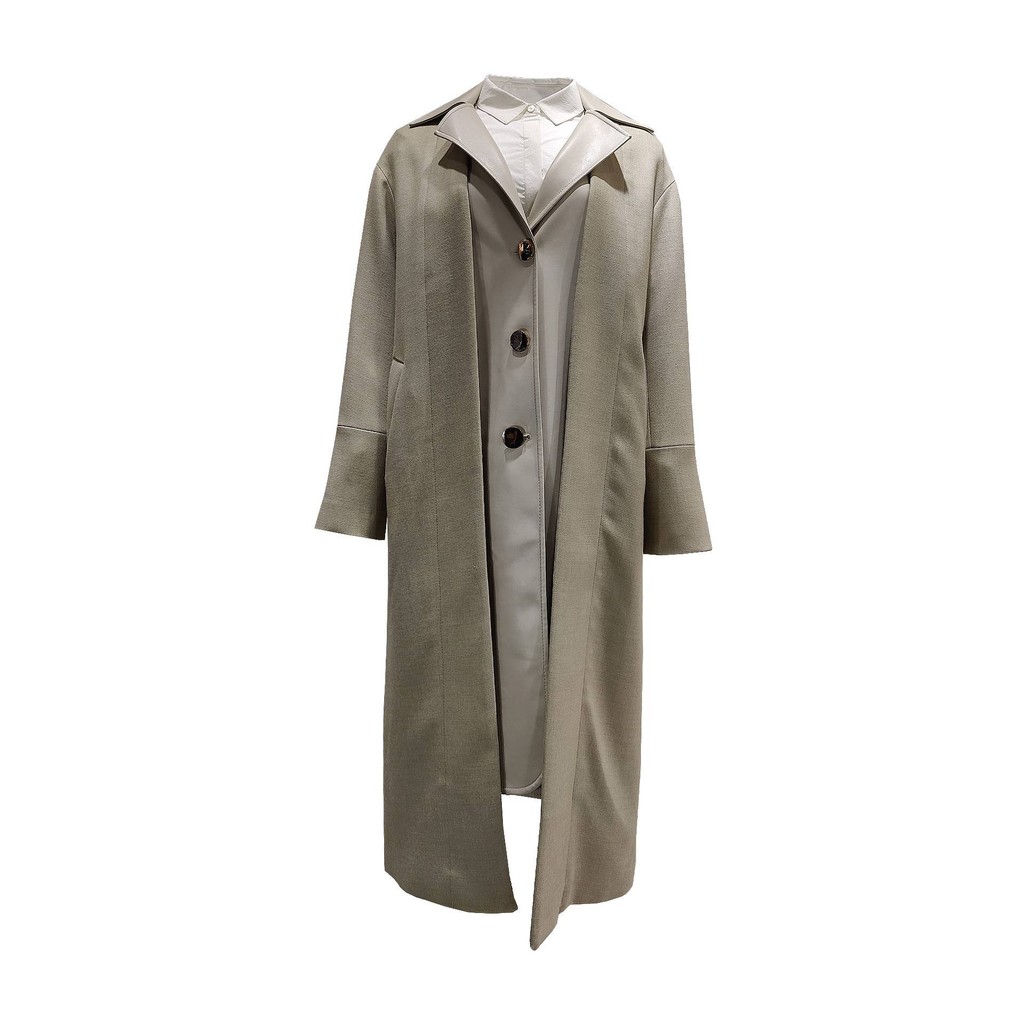 TOORDER雙層設計淺卡其翻領大衣
