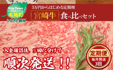 宮崎牛食べ比べセット３回定期便（3回コース・満足) K01_T01