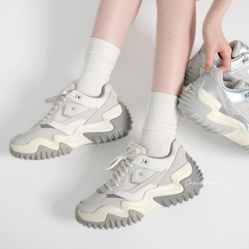 【Sharkhead】現貨 Converse Wave Motion 厚底 米白 銀 淺灰 奶油 鋸齒鞋 A19129C