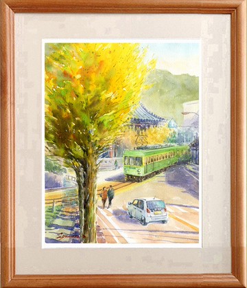 原創水彩畫 Enoden 和銀杏