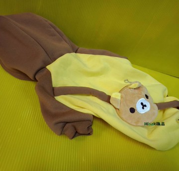 寵物衣服，黃色加咖啡色連帽寵物衣服，附小拉鍊零錢包造型，超萌的毛小孩服飾-Misaki精品