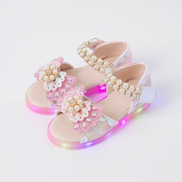 韓國 OZKIZ - (LED)浮誇珍珠鑽飾亮粉公主涼鞋-粉