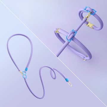 【套裝組合】減敏貓胸背帶 +多功能牽引繩 套裝 - 丁香紫