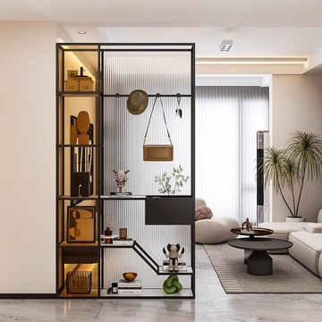 北歐風現代輕奢屏風隔斷客廳長虹玻璃裝飾簡約玄關柜置物架一體柜 h7221