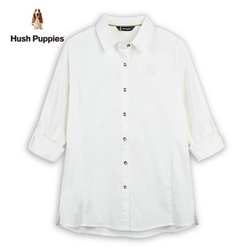 Hush Puppies 襯衫 女裝簡約素色HP刺繡反扣襯衫