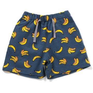 日本 BREEZE - [必收]100%棉 舒適鬆緊印花短褲-香蕉-海軍藍