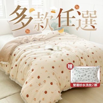 夢之語 (買一送一) 韓版石墨烯雙層紗蕾絲雲朵被 雙人6x7尺(多款任選) 可水洗 棉被(買即贈水洗枕2入)(贈品第二件請於備註提供花色，未備註贈品者，兩件花色皆相同)