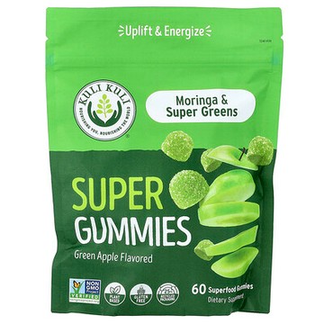 Kuli Kuli, 超級食品軟糖，辣木與超級綠植，青蘋果，60 粒植物基軟糖