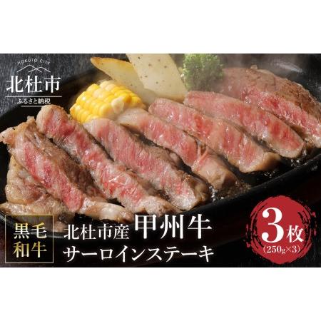 ふるさと納税 山梨県北杜市産　甲州牛　黒毛和牛　サーロインステーキ3枚（1枚250g×3枚） 山梨県北杜市