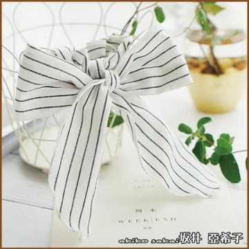 『坂井．亞希子』簡約棉布條紋大蝴蝶結髮圈