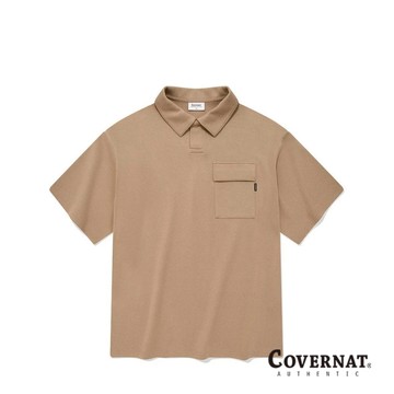 [COVERNAT]  寬鬆版型翻領短袖T恤（米色） [G8]