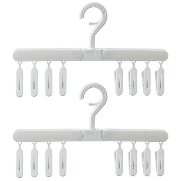 KOUJI叩吉好物 8夾折疊曬衣架 S01 2入 白色 可折疊收納 曬襪夾 曬衣夾