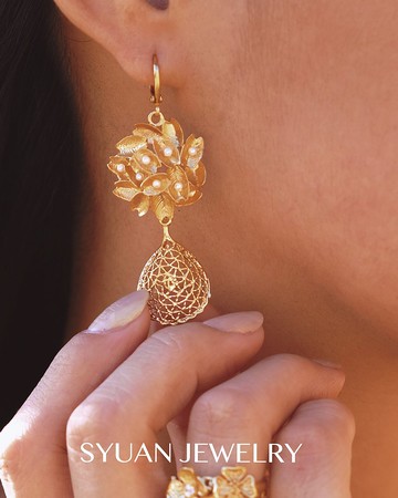 Precious珍貴- 疊葉織影珍珠垂墜式耳環生日 情人節禮物