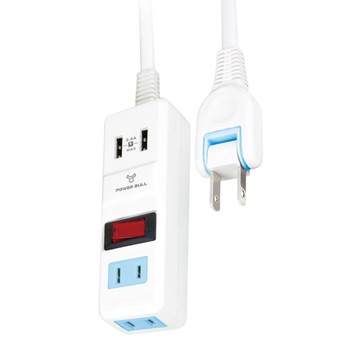 POWER BULL 動力公牛 多功能家用延長線 2.4A USB充電插孔x2 2P AC插座x2 15A大容量  2m  白色  1條