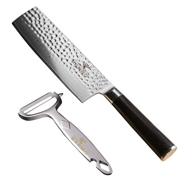 【金永利鋼刀】SK6龍紋捶打大馬士革鋼日式切刀16cm (送鋅合金刨刀)