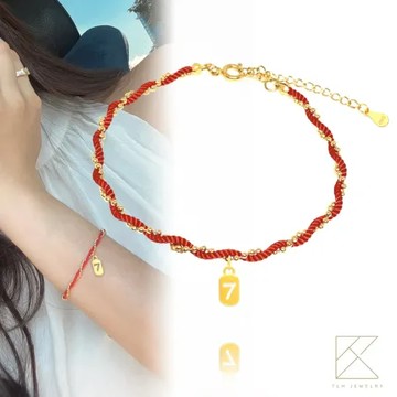 【TLH】黃金墜手鍊 純金999 情牽紅緣 約重0.05錢±0.01 