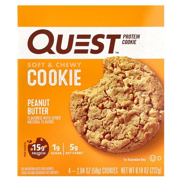 Quest Nutrition, 蛋白質曲奇，花生醬，4 包，每包 2.04 盎司（58 克）