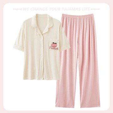 北極絨涼感睡衣女夏季薄款莫代爾短袖長褲開衫夏天套裝冰絲家居服