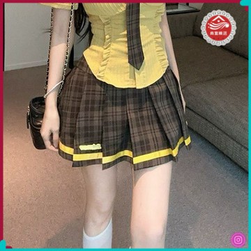 🎀韓係POLO衫🎀學院風POLO領木耳邊襯衫套裝女夏季高腰半身裙小衆設計感短袖上衣 9FMA