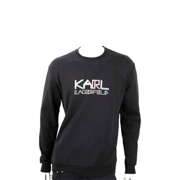 KARL LAGERFELD 卡爾 老佛爺噴漆多彩字母黑色棉質大學T 運動衫(男款)