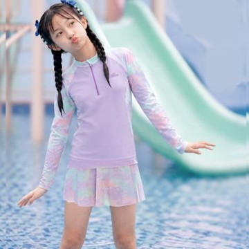 Biki.泳衣3-5L大童泳裝愛汀暈彩長袖短裙二件式+